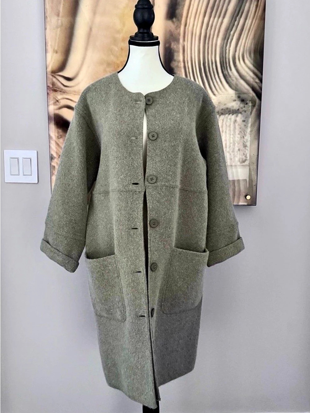 Rodier Wool Angora Coat in Gray/Green Like New